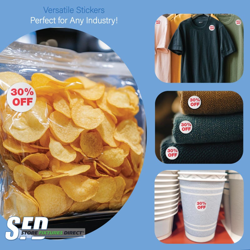 Store Fixtures Direct 30% Percent Off Mark Down Dot Stickers, 3/4" Round Self Adhesive Retail Circle Labels, 1000 Pack - Image 4